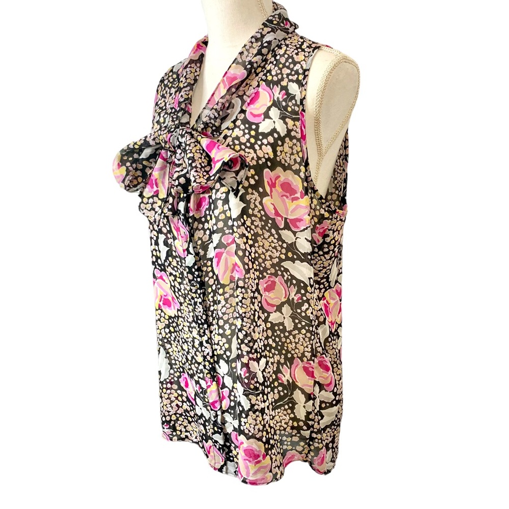BISOU BISOU Sheer Floral Sleeveless Bow Top Sz XL